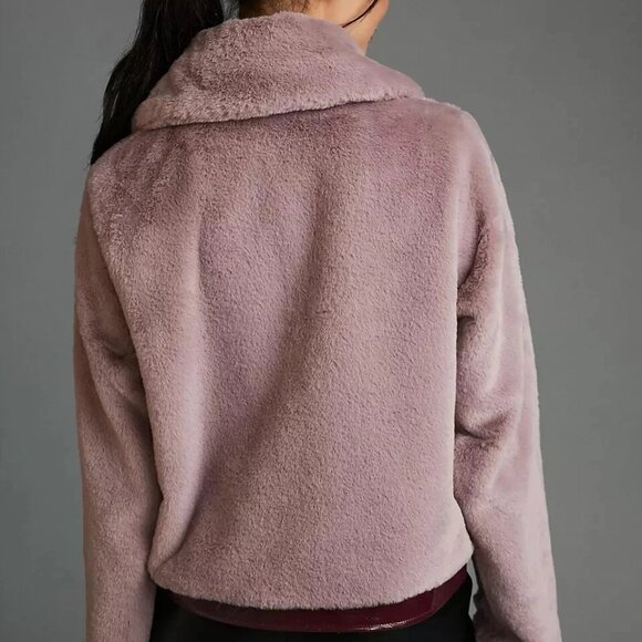 Anthropologie Maeve Purple Faux Fur Jacket with Faux Leather Trim - Picture 2 of 4
